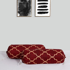 Kuber Industries Bolster Cover|Soft Cotton Bolster Cover Set|Diwan Round Bolster Pillow Covers|Luxurious Lattice Print Roll Masand Cover|16x32 Inch|Pack of 4 (Red)