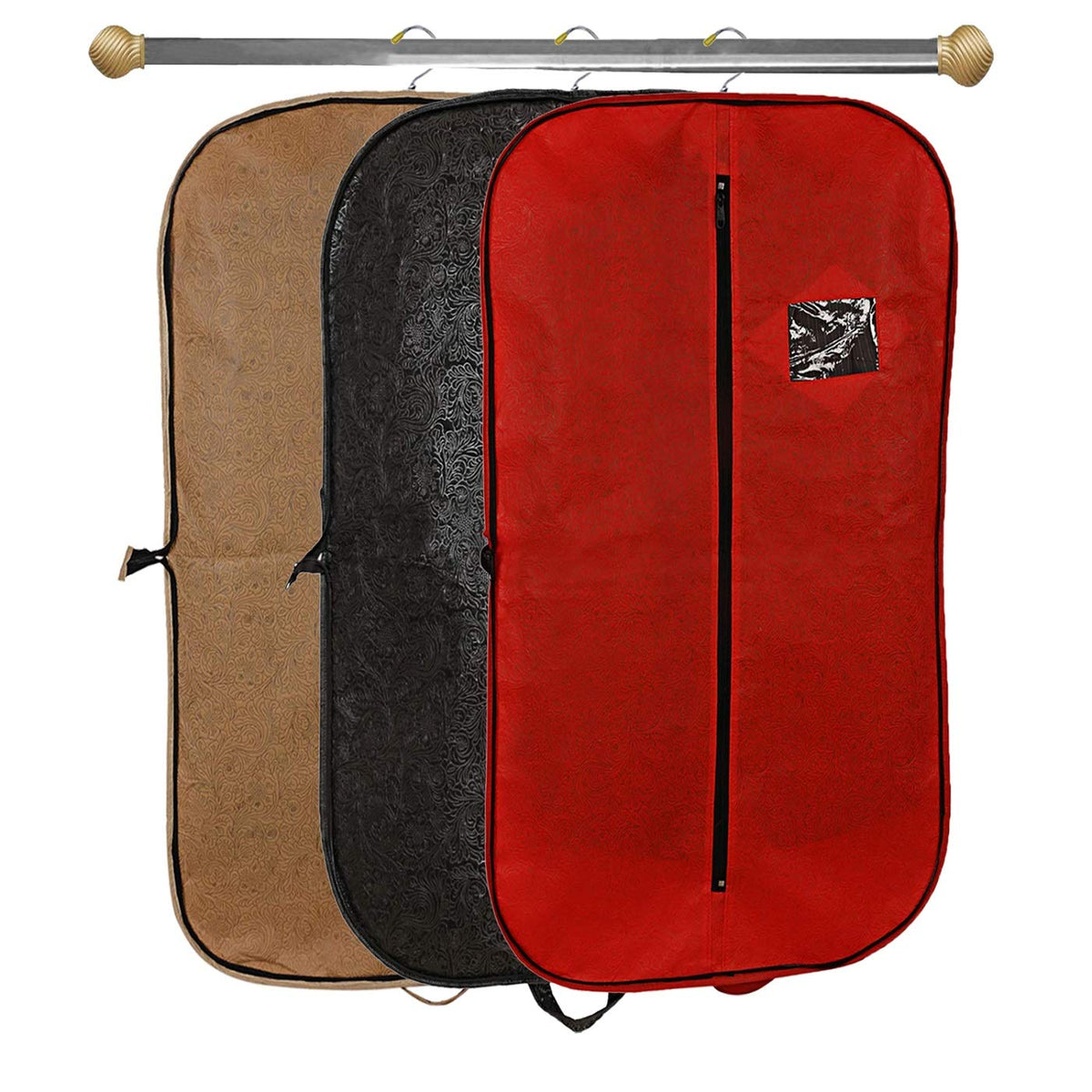 Kuber Industries Embossed Design 3 Pieces Foldable Non Woven Men's Coat Blazer Cover (Red & Black & Golden) -CTKTC42282