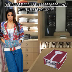 Heart Home Shirt Cover | Foldable & Durable Wardrobe Organizer | Non Woven Shirt Organizer for Home & Traveling with Transparent Window | Pack of 3 | Maroon