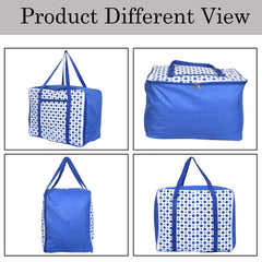 Heart Home Dot Printed Large Size Moisture Proof Wardrobe Organizer Storage Bag For Clothes With Zipper Closure and Handle (Blue & White)-HS43HEARTH26709