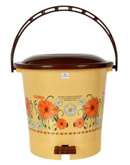 Heart Home Flower Printed Plastic Pedal Dustbin With Lid & Handle For Home/Kitchen/Office, 5 Ltr (Yellow) (HS39HEARTH022439)