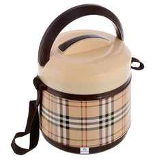 Heart Home Check Deisgn BPA Free Food Grade Insulated Lunch Box with 2 Steel Container & 1 Plastic Pickel Box (Cream & Coffee)
