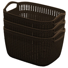 Heart Home Q-5 Multiuses Designer Unbreakable Plastic Storage Basket/Organizer/Bin For Home, Kitchen, Bathroom, Office Use Pack of 3 (Brown)-50HH01633