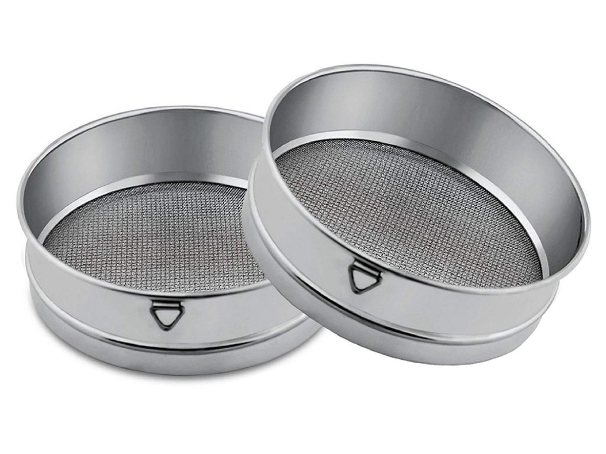Kuber Industries 2 Pieces Stainless Steel Flour Chalni,Spices,Food Strainers, Atta Chalni,Sieve Set (Silver) -CTKTC038144