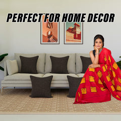 Kuber Industries Cushion Cover | Sofa Cushion Covers | Square Cushion Covers | Jute Cushion Covers | Couch Cushion Covers | Set of 5 | 16 Inch | Brown