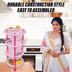 Kuber Industries Storage Basket | Plastic 4 Layer Kitchen Storage Basket | Storage Rack for Kitchen | Multi-Layer Vegetable Rack | Mondeo Floor-Standing Rack | Pink