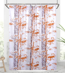Heart Home Bamboo Printed Stain Resistant, No Odor, Waterproof PVC AC/Shower Curtain with Hooks,7 Feet- Pack of 2 (Orange)