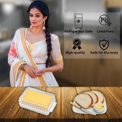 Heart Home Butter Box|Plastic Butter Keeper for Refrigerator|Butter Storage Box with Cutting Guide|Butter Dish with Lid for Countertop (White)