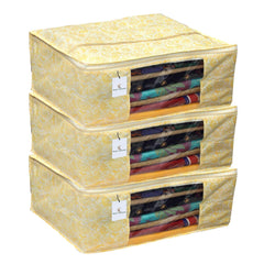 Kuber Industries 3 Piece Non Woven Saree Cover Set, Gold,7 Inches Height -CTKTC6368