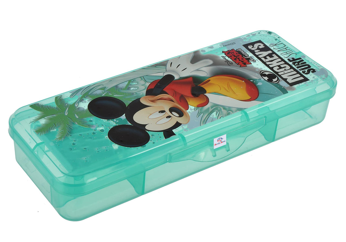 Heart Home Micky Mouse Printed Tranasparent Plastic Pencil Box for Kids, Pack of 2 (Green)