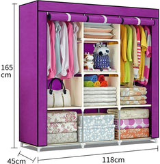 Homestic Foldable Wardrobe for Clothes|Non Woven 2 Door Portable Clothes Rack|6 Shelves Almirah for Clothes (Purple)