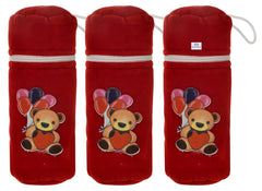Heart Home Cartoon Printed Velvet Newborn Baby Feeding Bottle Cover, Pack of 3 (Red)