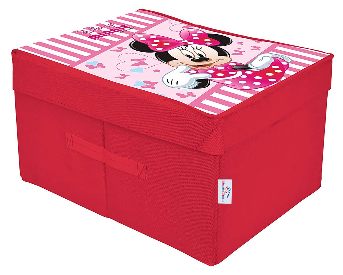 Heart Home Disney Minnie Print Foldable Storage Box|Clothes Storage Basket With Handle & Lid For Toys 45 Ltr.(Pink)