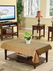 Heart Home Flower Printed Home Decorative Luxurious 4 Seater Cotton Center Table Cover/Table Cloth, 40"x60" (Gold)-44HH094