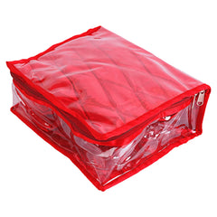 Heart Home PVC Laminated Satin Jewellery Organizer For Watches, Bracelets, Bangles, Small Jewellery With 4 Pouches (Red)