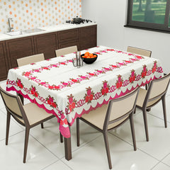 Heart Home Cotton Floral Print Waterproof Attractive Dining Table Cover|Tablecloth for Home Decorative, 60x90 Inch (Cream Pink)