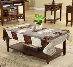Kuber Industries Flower Printed Cotton 4 Seater Center Table Cover,40"x60" (Brown & Cream)-44KM083