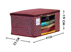 Kuber Industries Cotton 3 Layered Quilted Saree Cover|Polka Dots & Sturdy Material|Zipper Closure & Transparent Window |Pack of 3 (Maroon) - CTKTC031053
