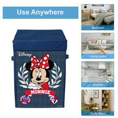 Kuber Industries Disney Minnie Print Foldable Laundry Basket|Clothes Storage Basket With Handle & Lid,60 Ltr.Pack of 2 (Navy Blue)
