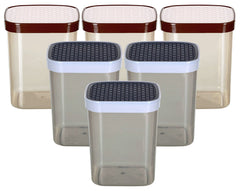 Kuber Industries Check Deisgn Lid Food Grade BPA Free Plastic Kitchen Container Set,1500ml, Set of 6 (White & Grey)