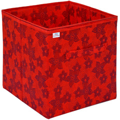 Heart Home Metallic Flower Printed Non-Woven Foldable Storage Bin/Cube/Organizer For Toys, Clothes And Books With Handles- Pack of 6 (Red) -HS43HEARTH26268