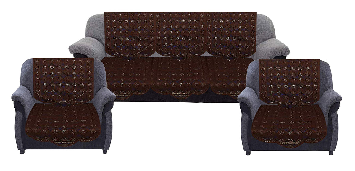 Kuber Industries Circle Design 6 Piece Cotton 5 Seater Sofa Cover Set - 70.07"x29.13", Brown
