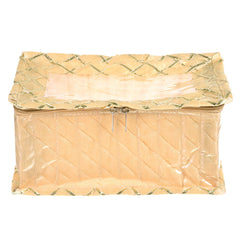 Kuber Industries Jewellery Box | PVC Laminated Gota Check Design Jewellery Kit For Woman | 10 Compartment & Pouches Cosmatic Bag with Transparent Top | Cream