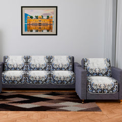 Heart Home Sofa Cover | 3+1 Seater Sofa Slip Cover Set | Blue Digital Flower Sofa Cover | Velvet Couch Cover | Sofa Slipcover Set | Sofa Cover for Living Room | Gray