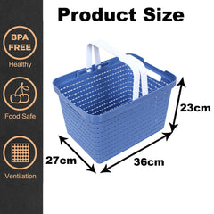 Kuber Industries Basket | Plastic Storage Basket for Fruits | Storage Basket for Picnic | Storage Basket for Kitchen | Stationery Storage Basket | FLORA-333 | Pack of 2 | Blue