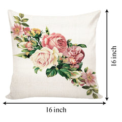 Heart Home Flower Print Soft Decorative Square Cushion Cover, Cushion Case for Sofa Couch Bed 16x16 Inch- Pack of 5 (White) 52HH3910