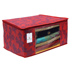 Heart Home Metalic Printed 4 Piece Non Woven Fabric Saree Cover Set with Transparent Window, Extra Large, Green & Red - CTHH22692