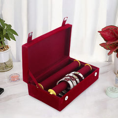 Kuber Industries Wooden 2 Rod Bridal Bangle Box |Vanity Organizer With Removable Rod And Mirror With 2 Magnetic Buckle (Maroon)