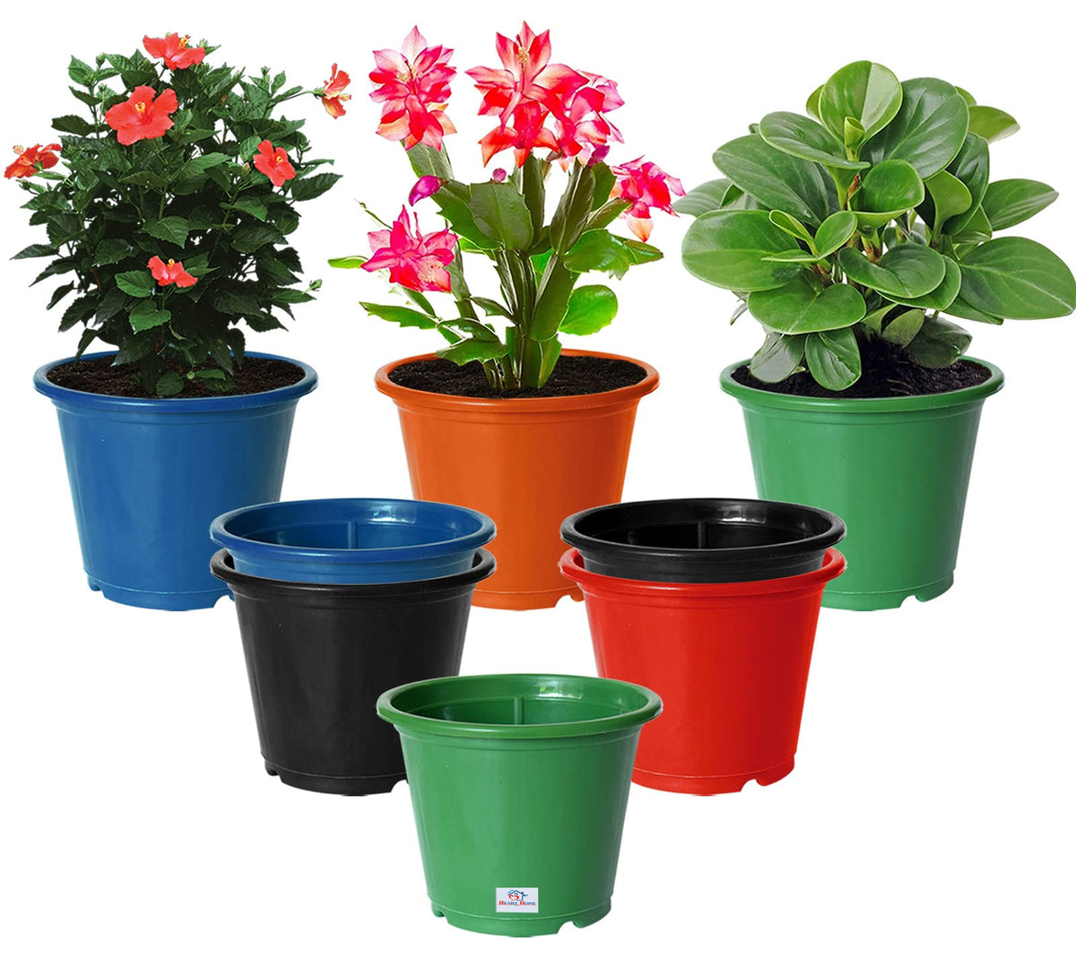 Heart Home Plastic Planters|Gamla|Flower Pots for Garden Nursery Home Décor,8"x6",Pack of 8 (Multicolor)