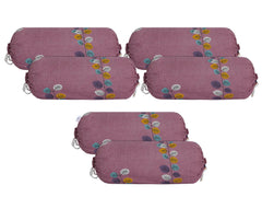 Heart Home Bolster Cover|Soft Cotton Bolster Cover Set|Diwan Round Bolster Pillow Covers|Luxurious Leaf Print Roll Masand Cover|16x32 Inch|Pack of 6 (Pink)