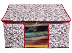 Heart Home Paisley Design Non-woven Foldable Saree Cover/Clothes Storage Bag/Wardrobe Organizer With Transparent Window- Pack of 6 (White)-44HH0347