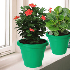 Kuber Industries Solid 2 Layered Plastic Flower Pot|Gamla for Home Decor,Nursery,Balcony,Garden,6"x5",Pack of 3 (Green)