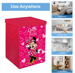 Heart Home Minnie Print Non-Woven Laundry Basket, Clothes Hamper For Laundry Closet, Bedroom, Bathroom With Lid & Handles (Pink) 54HH4089.