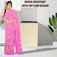 Heart Home Washing Machine Cover | Mini Check Print Washing Machine Cover | Soft PVC | Top Load Semi-Automatic Washing Machine Cover | Golden