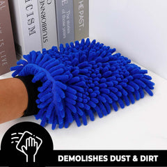 Kuber Industries Set of 2 Chenille Dry Mitt Gloves | Multi-Purpose Gloves for Kitchen, Home & Laptop Cleaning | Lint & Scratch Free|Super Absorbent | Blue