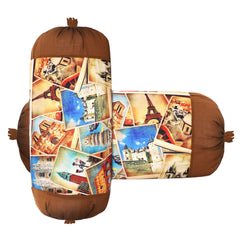 Kuber Industries Bolster Cover|Polyester Bolster Cover Set|Diwan Round Bolster Pillow Covers|Luxurious Tourist Places Print Roll Masand Cover|Pack of 6 (Cream)