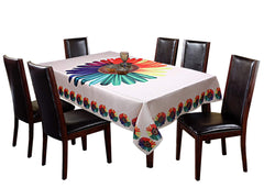 Kuber Industries Jute Flower Design 6 Seater Dining Table Cover (60 x90 inch, Cream)-CTKTC032474