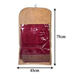 Kuber Industries Hanging Saree Cover for Clothes Storage|Non Woven Flower Pattern Wardrobe Organizer With Transparent Window|Pack of 9 (Cream)