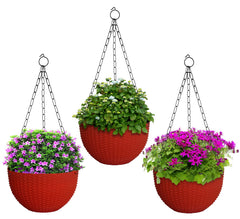 Heart Home Plastic Hanging Flower Pot for Balcony & Railing Set of 3 (Red) 53HH3825