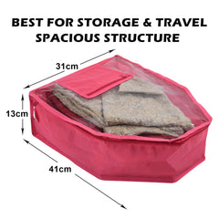 Kuber Industries Blouse Cover | Non Woven Foldable Wardrobe Organizer For Woman | Cloth Organizer Top Transparent & One Small Pocket | Pack of 3 | Pink