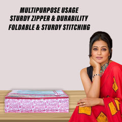 Heart Home Lehenga Cover | Non-Woven Gown Cover | Check Bow Pattern Garment Cover | Salwar Suit Cover with Top Transparent | Large | Pack of 2 | Cream