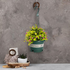 Kuber Industries Plastic Flower Pot|Indoor & Outdoor Hanging Planter|Durable & Lightweight|Water Drainage Holes|Hanging Pots for Plants Balcony Railing, Office Decor|DP-2414|Large|Green