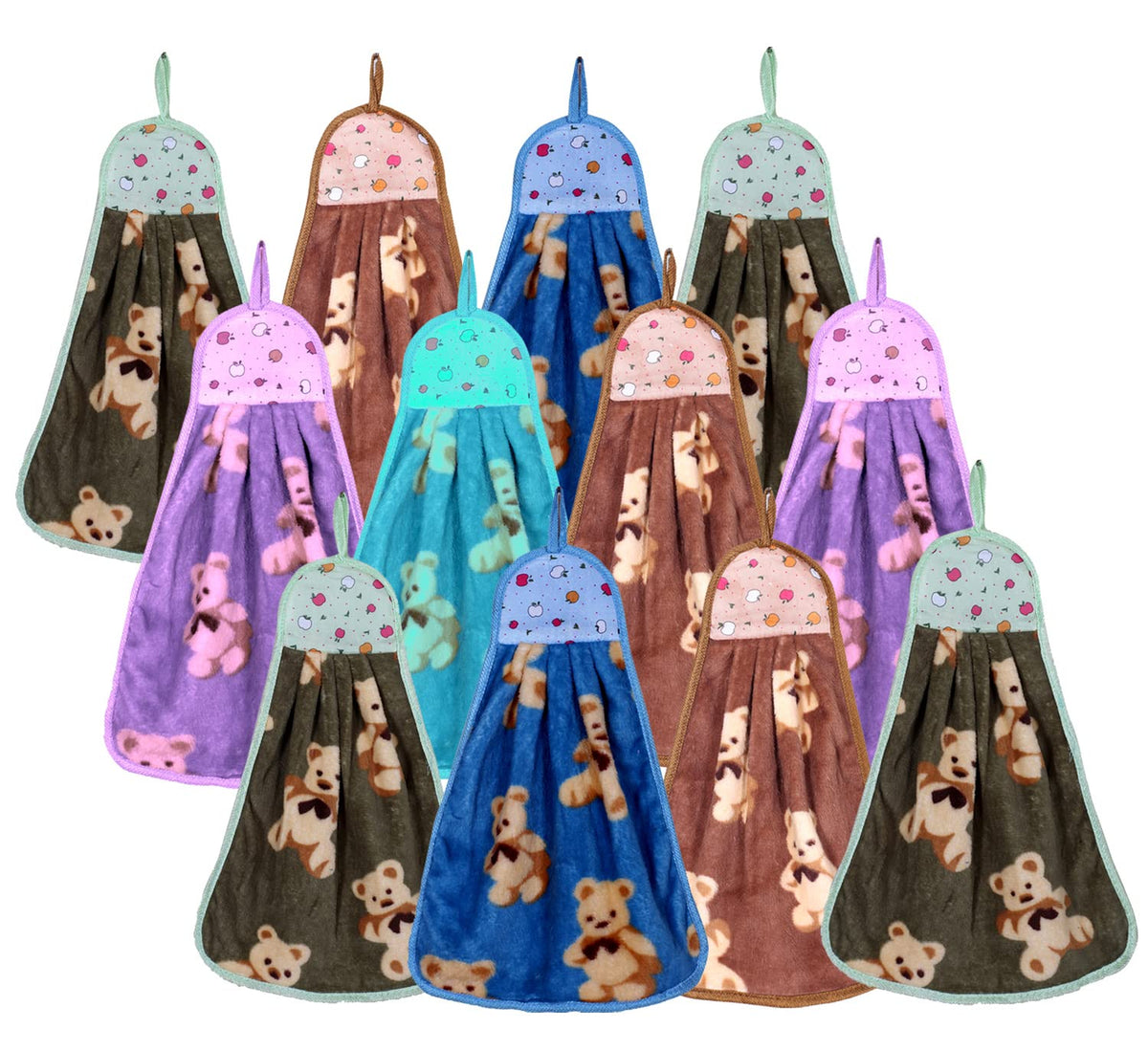 Kuber Industries Soft Cotton Teddy Bear Super Absorbent Hanging Napkin|Hand Towel for Washbasin & Kitchen,Pack of 12,(Assorted)