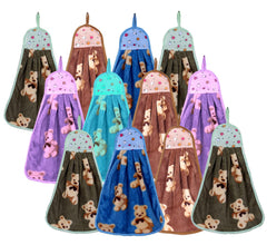 Kuber Industries Soft Cotton Teddy Bear Super Absorbent Hanging Napkin|Hand Towel for Washbasin & Kitchen,Pack of 12,(Assorted)