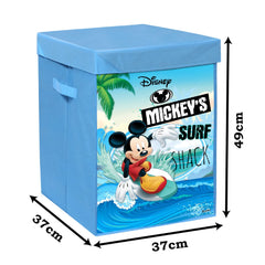 Heart Home Disney Mickey Surf Print Foldable Laundry Basket|Clothes Storage Basket With Handle & Lid,60 Ltr.Pack of 2 (Blue)