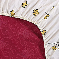 Kuber Industries Fitted Double Bedsheet|Elastic 130 GSM Polycotton King Printed Double Bedsheet with 2 Pillow Covers, 90x37 Inch (Multicolor)